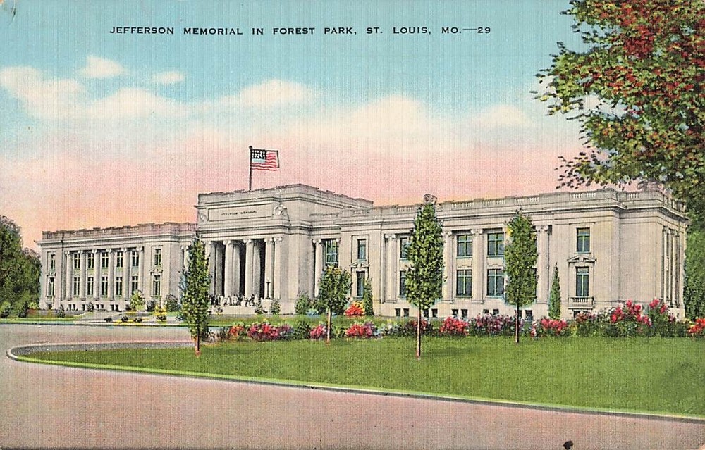 Postcard St. Louis MO Jefferson Memorial in Forest Park Vintage Linen