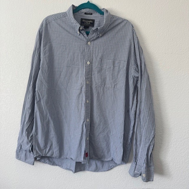 Abercrombie & Fitch Mens Blue Gingham Button Down Shirt Long Sleeve Size L