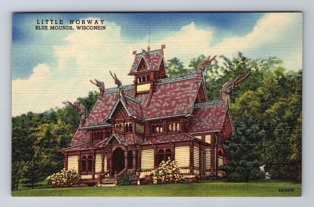 Blue Mounds WI-Wisconsin, Little Norway, Outside Of Home, Vintage Postcard