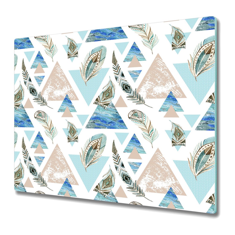 Glass Chopping Board Utensil Abstract Grunge Geometric Triangles Feathers 60x52