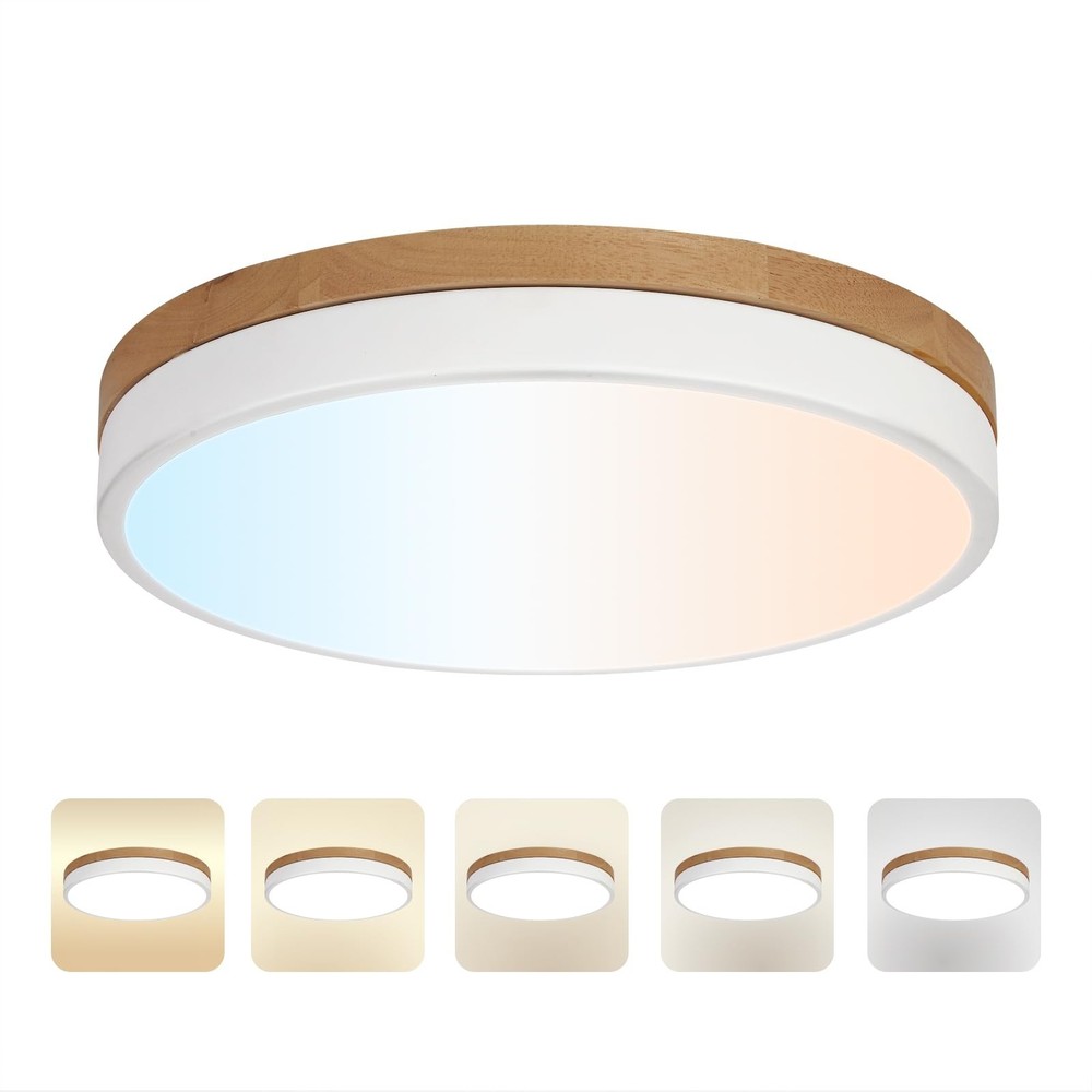 12inch Dimmable Wood led Ceiling Light,Wood Flush Mount Ceiling Light Fixture...