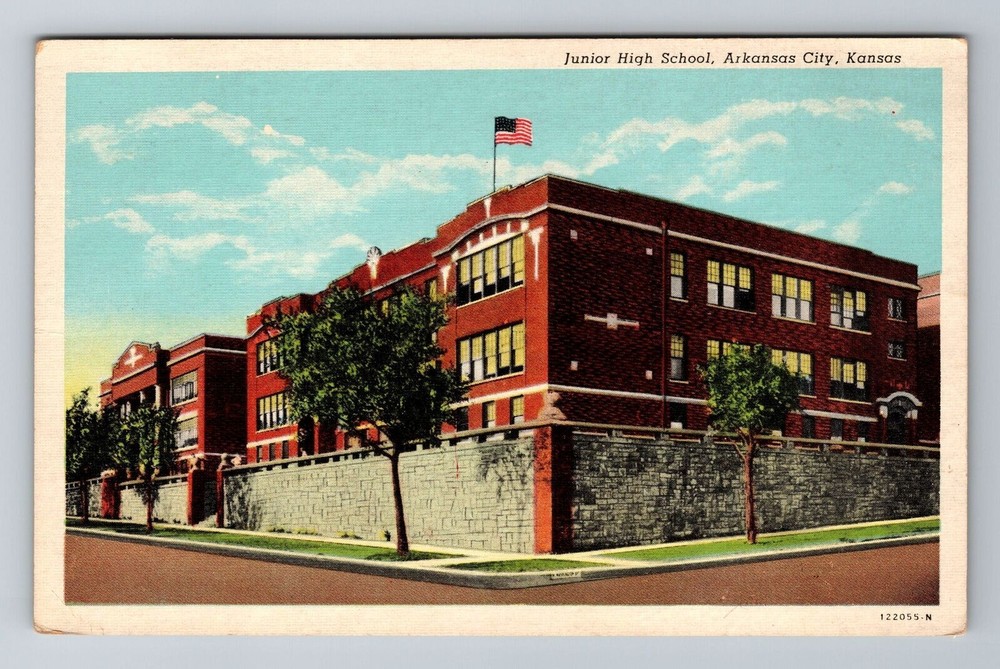 Arkansas City KS-Kansas, Junior High School, Antique Vintage Souvenir Postcard