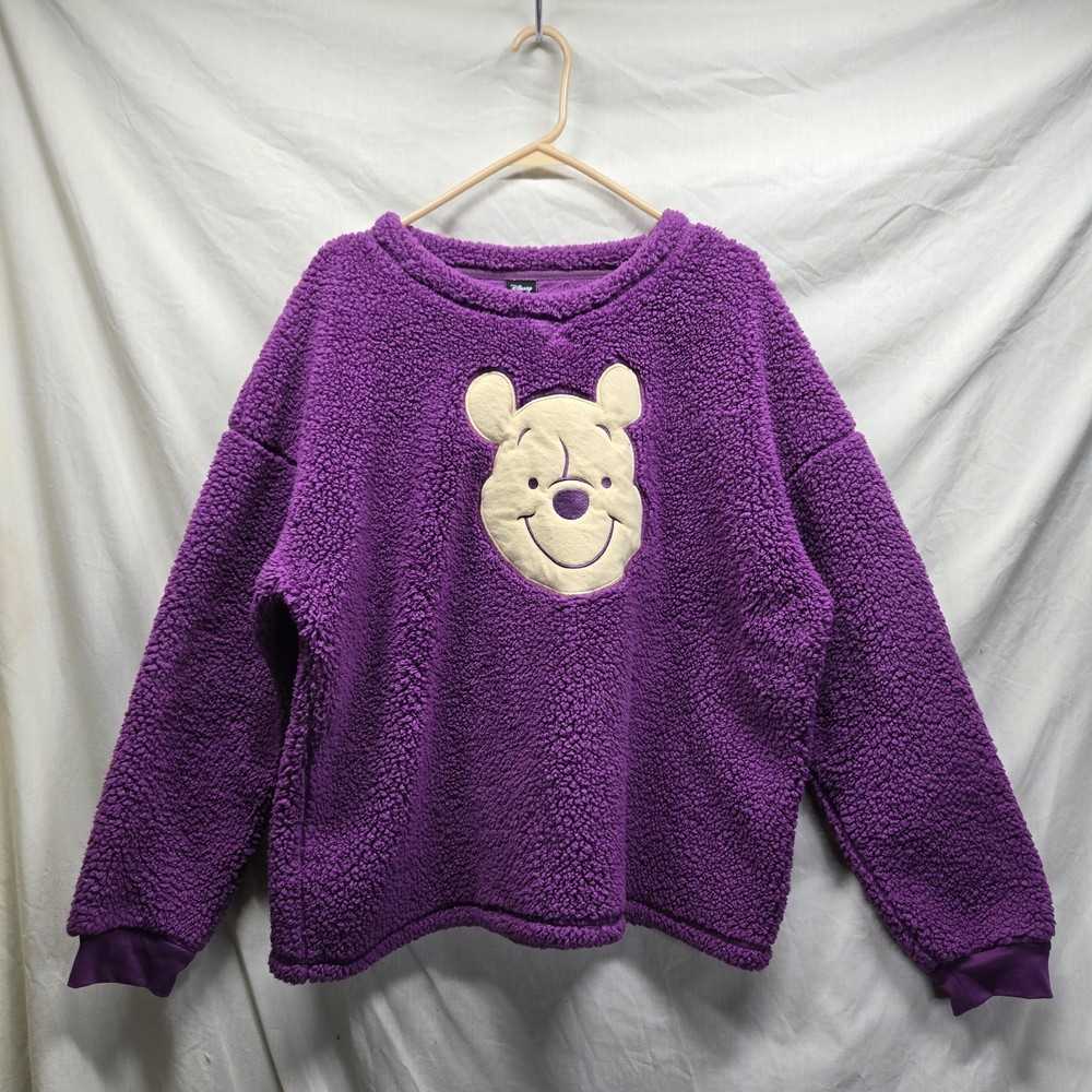 Disney Winnie The Pooh Bear Purple Sleepwear Faux Fur Sweater Women's Size XL