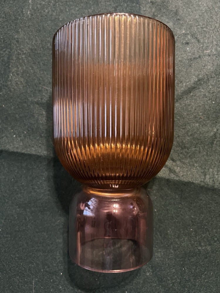 Glass Vase Amber Ribbed Glossy Finish Modern Design Decorative Home Accent