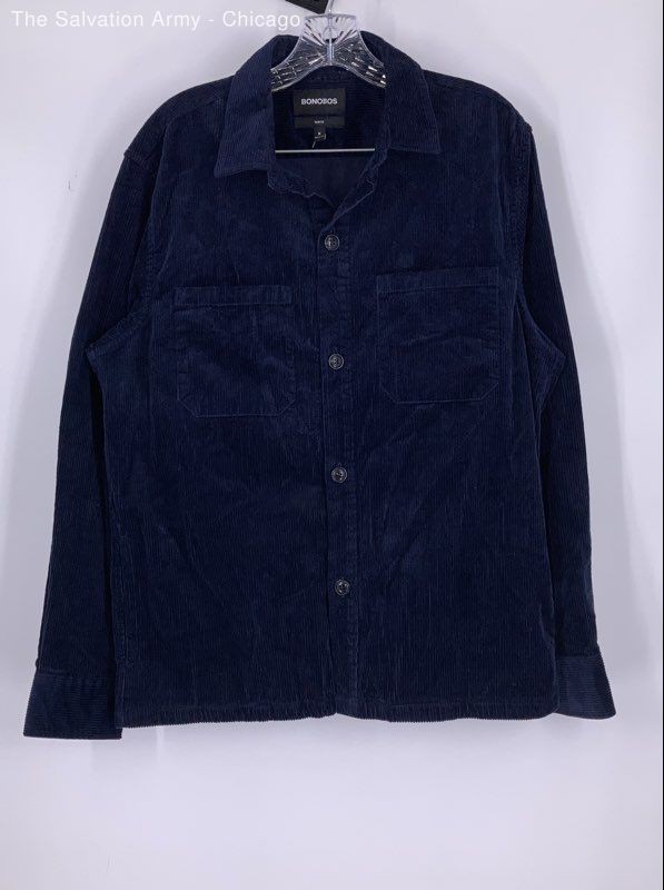 Bonobos Mens Navy Blue Corduroy Slim Fit Long Sleeve Button-Up Shirt Size Medium