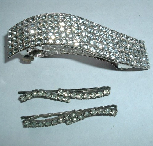 Art Deco 2 White Rhinestone Bobby Pins and 3