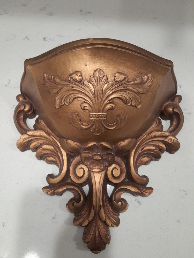 Vintage Homco Gold Fleur-de-Lis Wall Pocket Planter Hollywood Regency 6050
