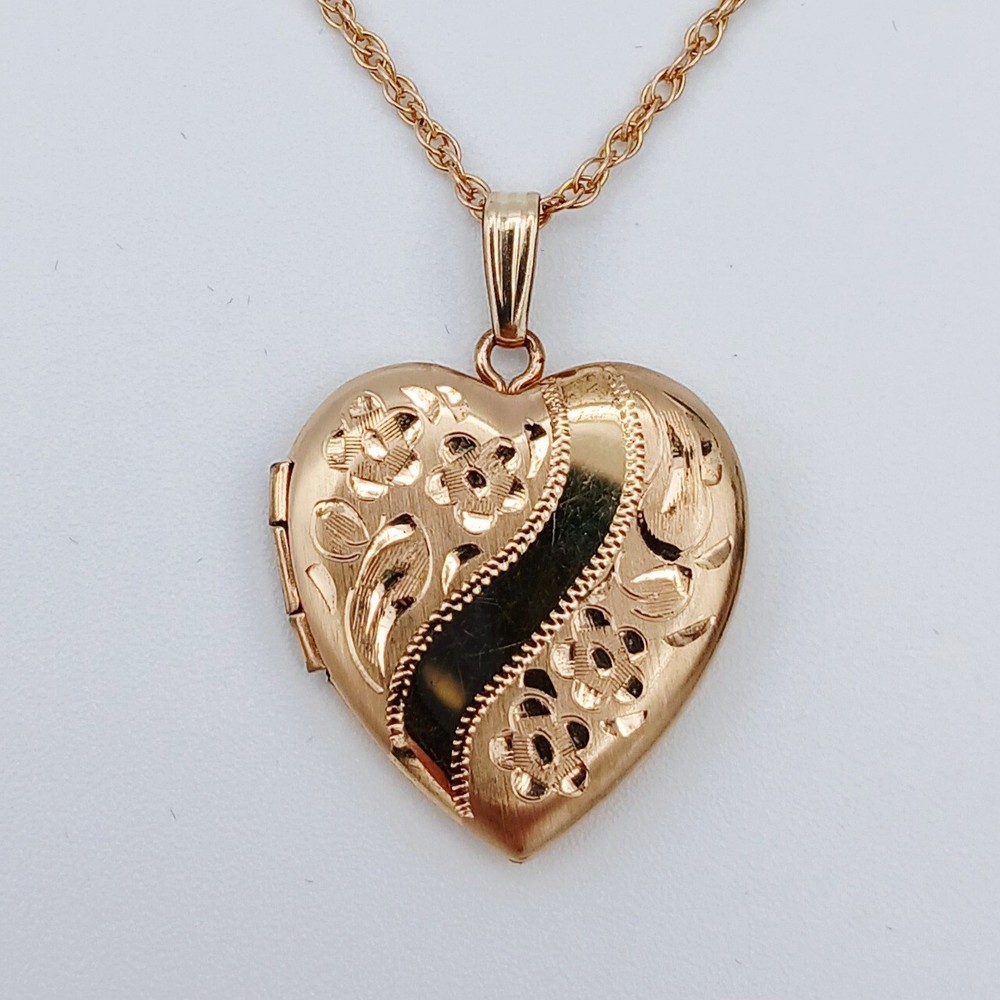 Vintage ~ Marathon 14K Gold Filled Heart Photo Locket Necklace ~ 20