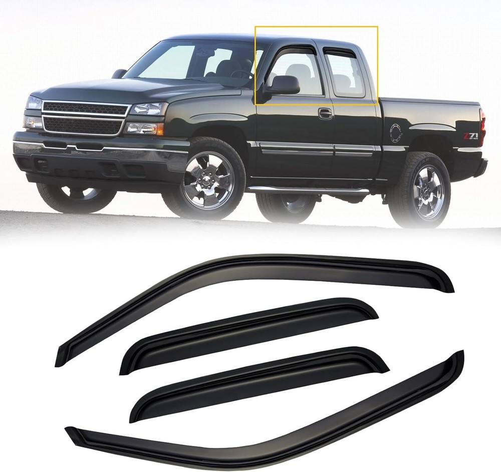 Black Rain Guard Window Visors for 1999-2006 Chevy Silverado GMC Sierra Extended Cab  
