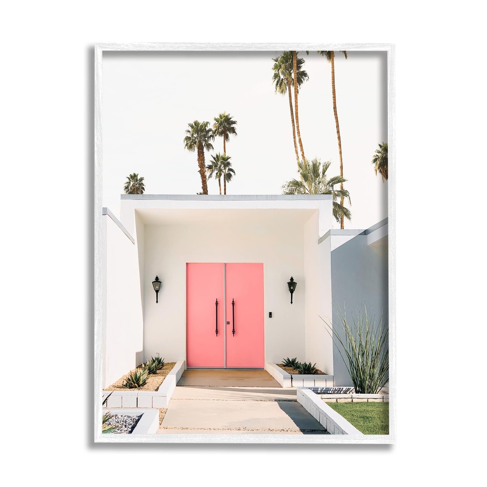 Palm Springs Pink Door White Framed Giclee Art Design by Sisi and Seb