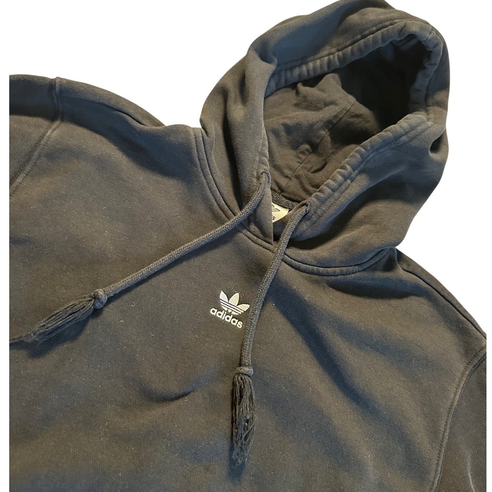 Adidas Trefoil Logo Hoodie Black Pullover Fleece Lined Casual Women's Size L