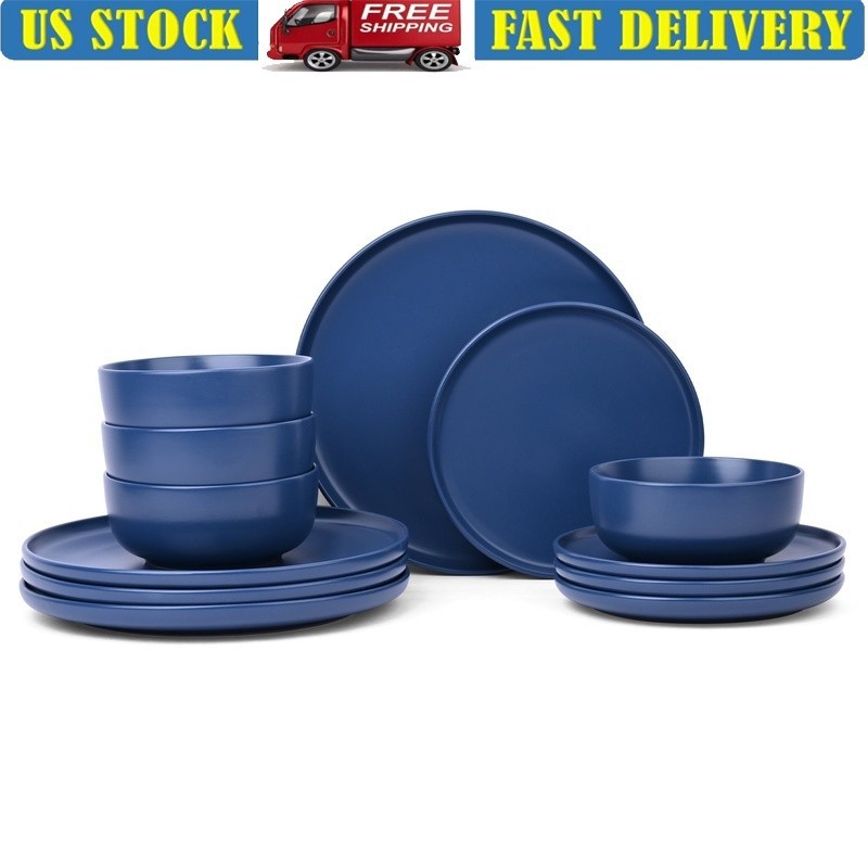 12-Piece Stoneware Dinnerware Set Microwave Dishwasher Safe Plates Bowls New