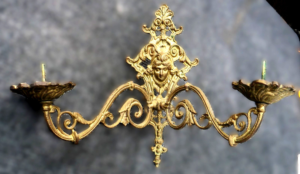 Ornate Antique Candelabra Wall Two Arm Candle Holder 9 in Tall