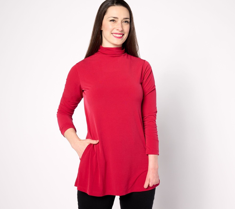 Susan Graver Women's Top Sz L Modern Essentials Reg Liquid Knit Red A618783