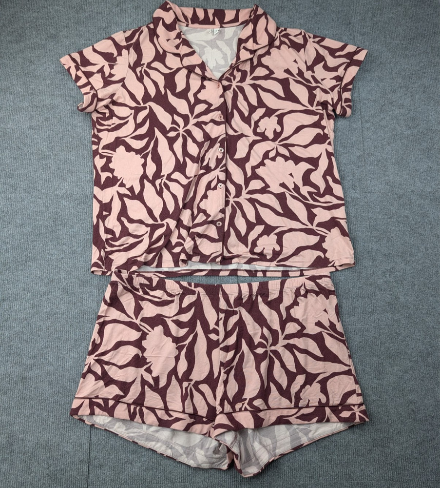 Nordstrom Pajama Set Womens XL Button Up Shorts Floral Modal Quiet Luxury Comfy