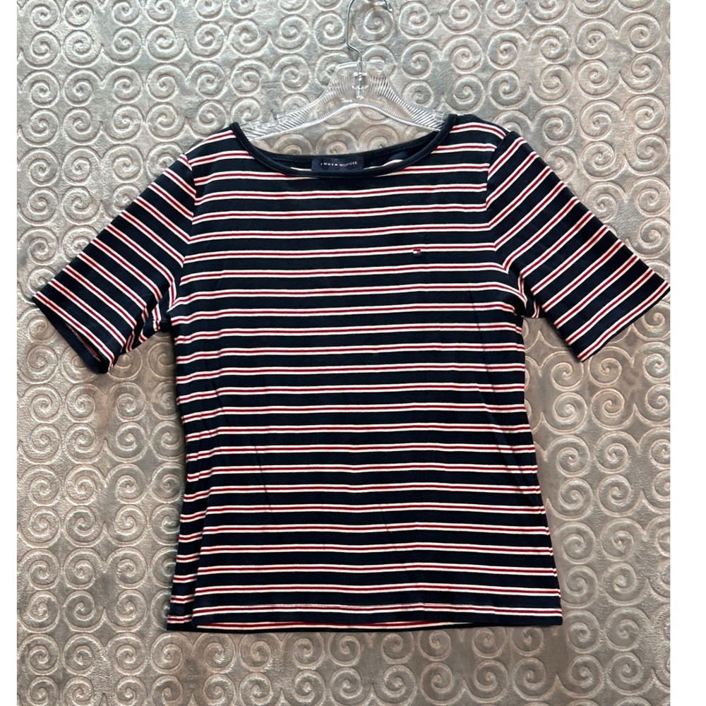 Tommy Hilfiger Womens Striped Top T Shirt Red White Blue Size L