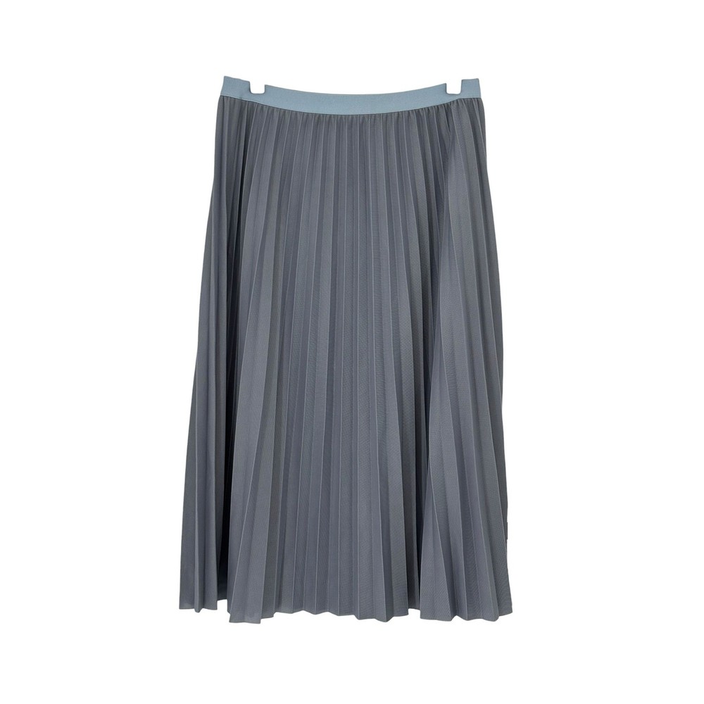 Unbranded Pleated Midi Skirt Blue Grey Elastic Waist Size L
