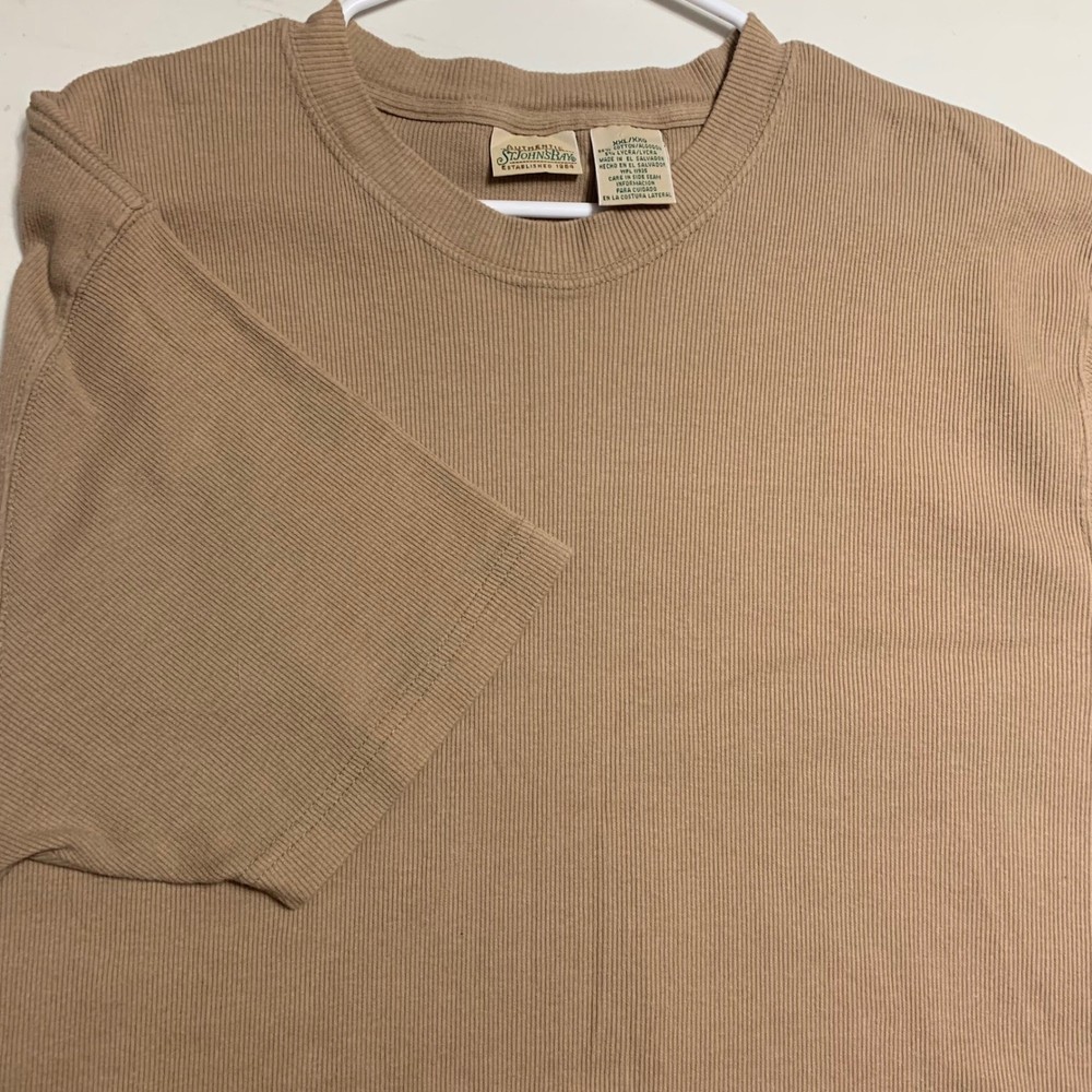 St Johns Bay Mens XXL Tan Ribbed Cotton Blend Short Sleeve Crewneck T-Shirt
