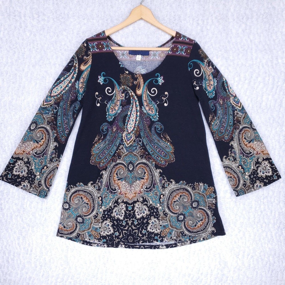 Blue Rain Mini Dress Sz L Black Boho Floral Paisley **PRICE DROPPING DAILY**