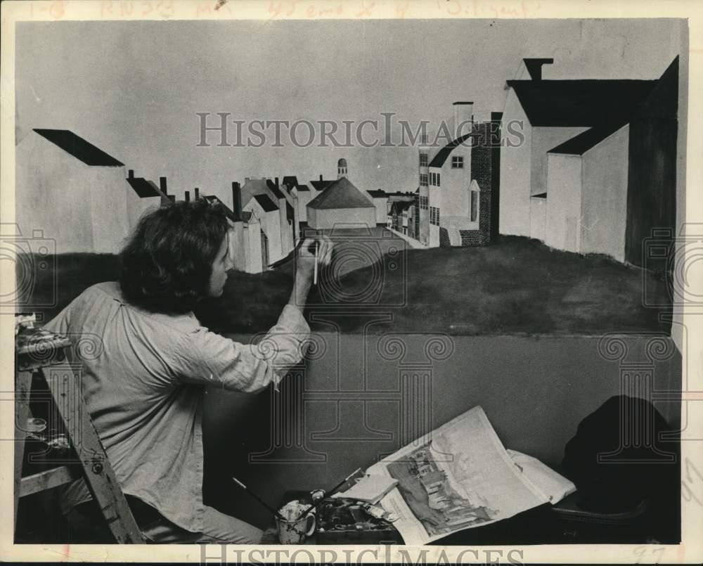 1971 Press Photo Gregory Green Paints Mural at City Hall, Albany, New York