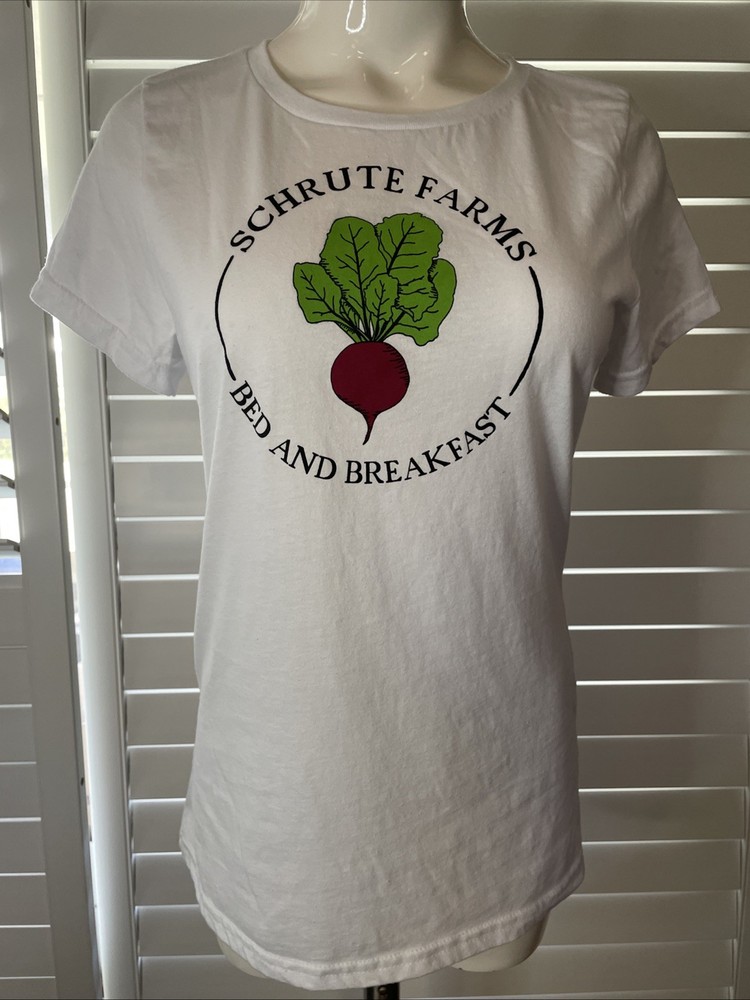 Woman’s The Office White Schrute Farms T-Shirt Top Size Large L