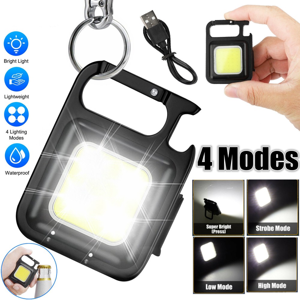 1-10Pcs Mini LED Rechargeable Flashlight Keychain USB 800LM Portable Work Light