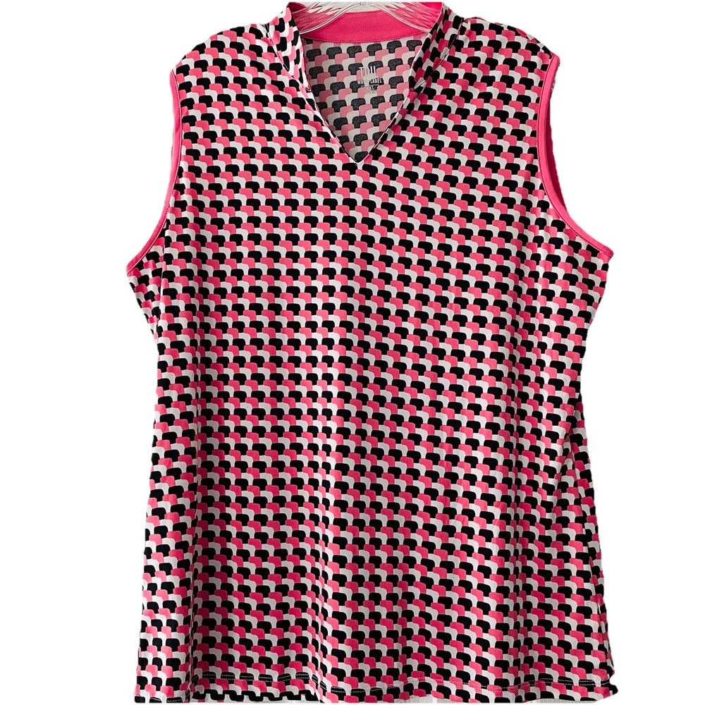 Tail White Label Women Size XXL Pink Black Golf Stacked Cubes Stretch Shirt UPV