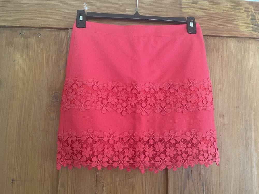 Womens JCrew Dark Pink Crochet Lace Aline Skirt Size 0