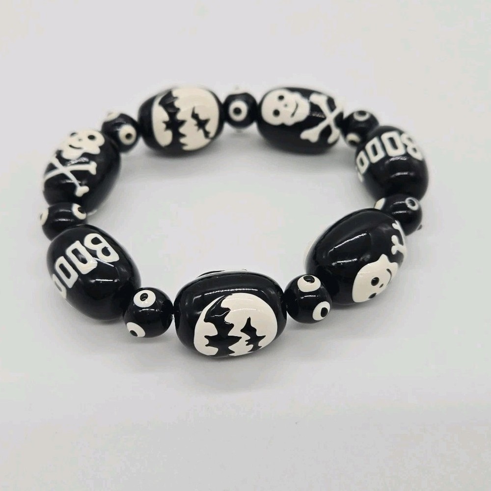 Halloween Stretch Bracelet Glass Beaded Lampwork Chunky One Size Hand Painted