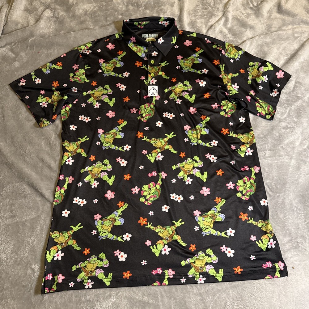 Pins And Aces Shirt Teen Mutant Ninja Turtles Mens Size XL Floral Print Polo