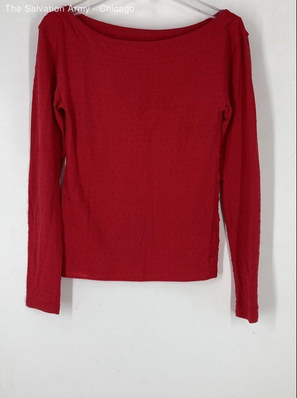 We The Free Womens Red Boat Neck Long Sleeve Knit Pullover Blouse Top Size M