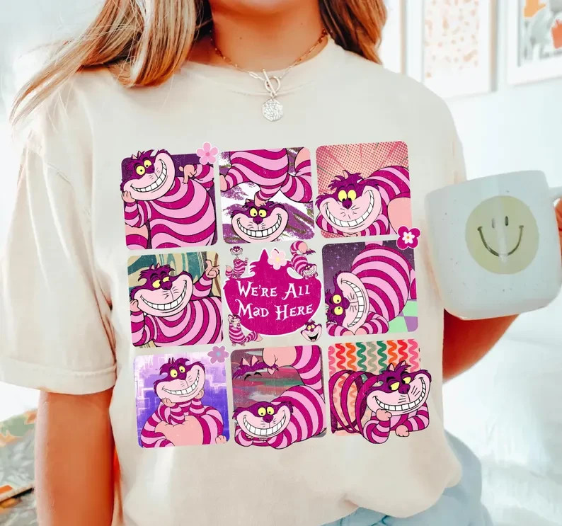 Funny Cheshire Cat We're All Mad Here T-Shirt, Alice in Wonderland Cat Shirt