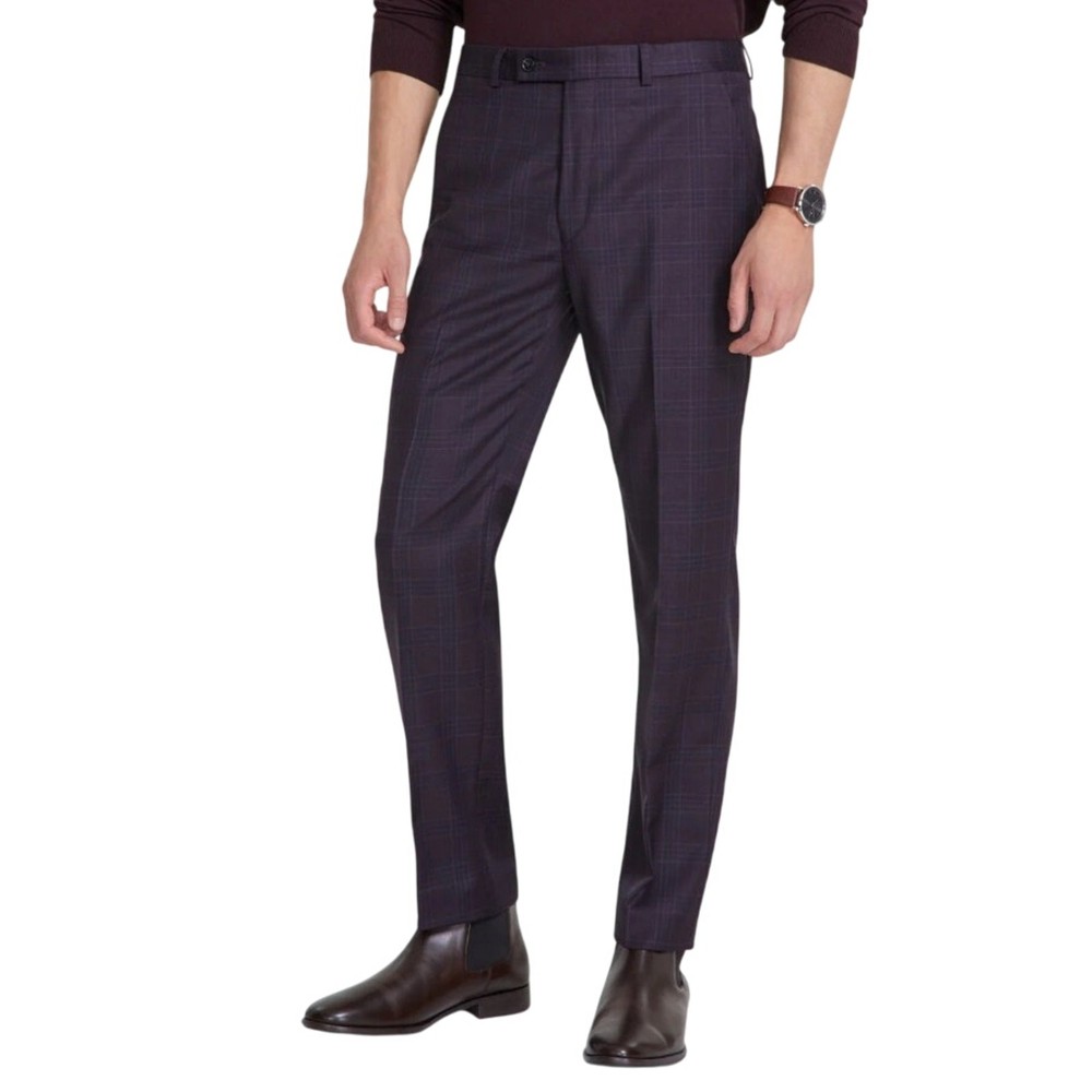 Calvin Klein Men's Burgundy Plaid Wool Jace Slim-Fit Suit Pants Size 30x30