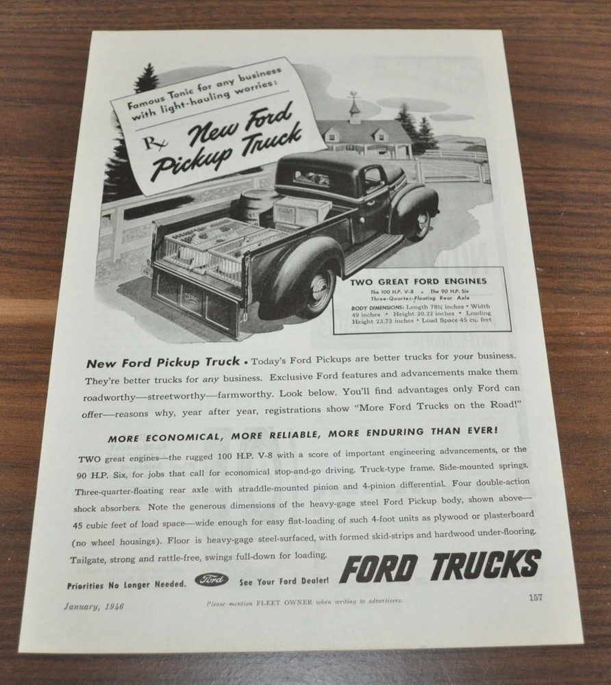 1946 Ford Pickup Truck Soldine V-IIO Classic Vintage Restored