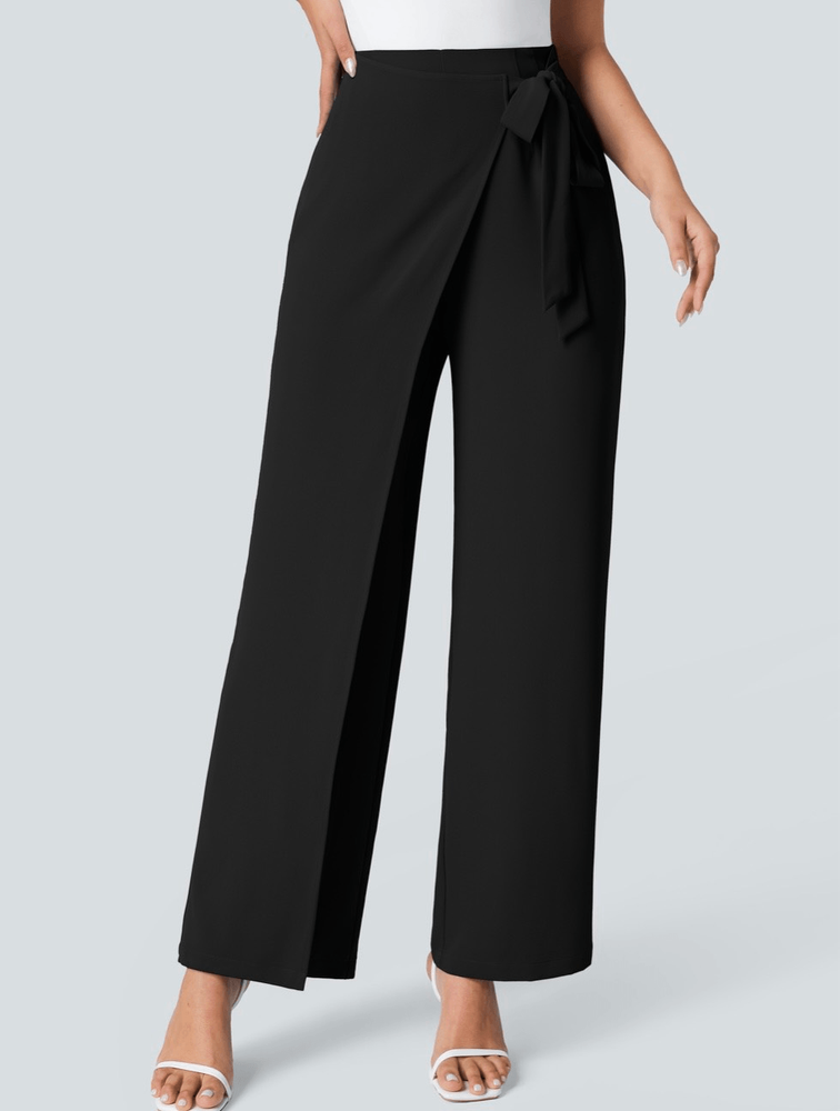 Halara NWT black wide-leg pants with tie sides size large