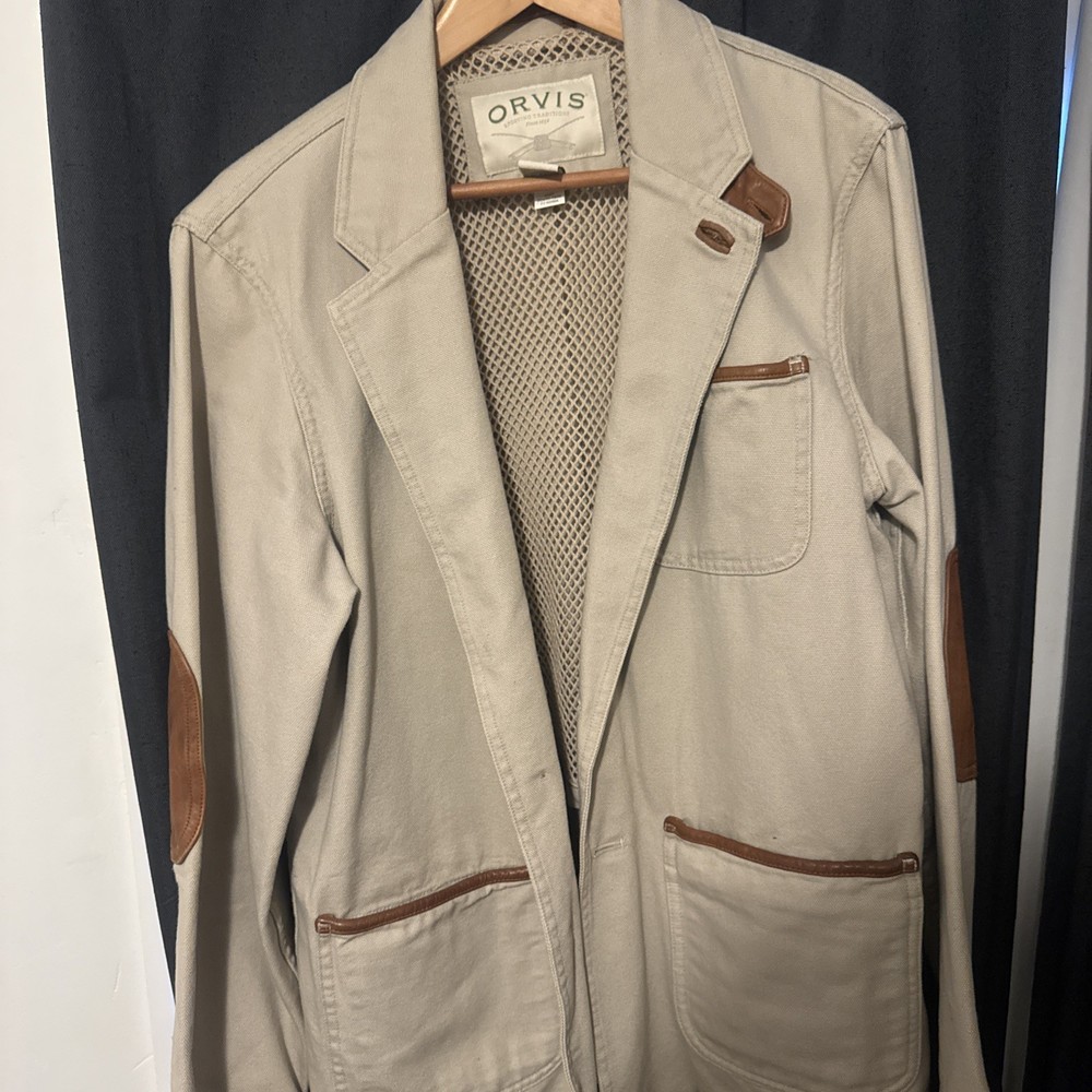 Orvis Zambezi Leather Hunting Outdoor Safari Jacket Blazer Mesh Men's Large 40