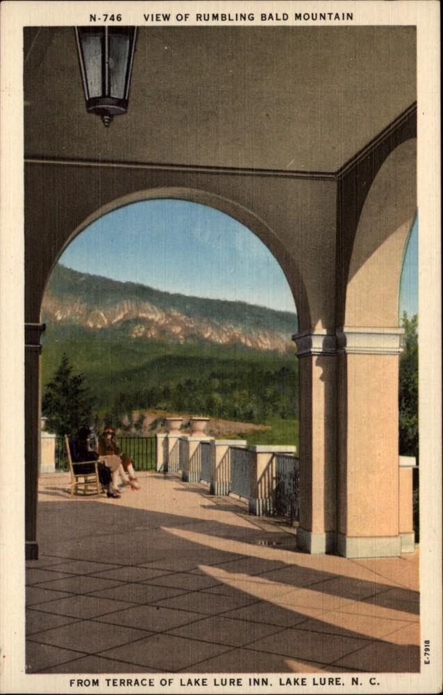 Lake Lure North Carolina ~ Lake Lure Inn Terrace ~ Bald Mountain ~ postcard