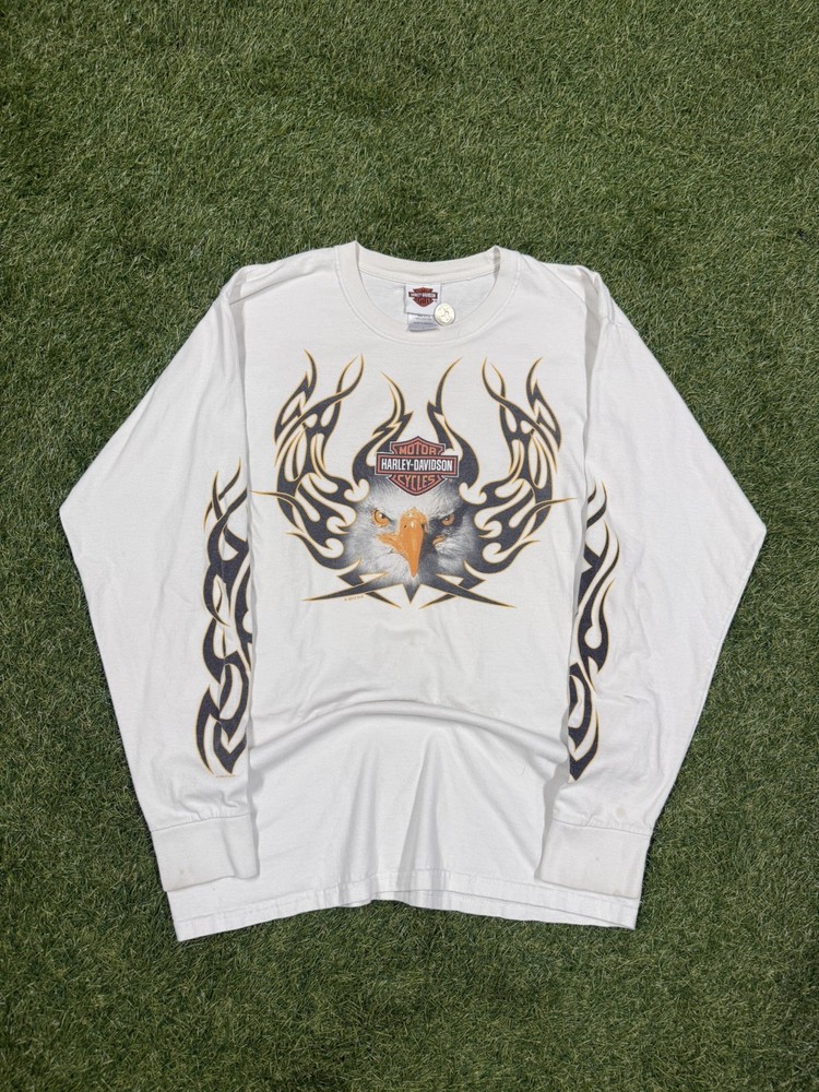 y2k Harley Davidson Bahrain Tribal Eagle L Long Sleeve T-shirt White Cream