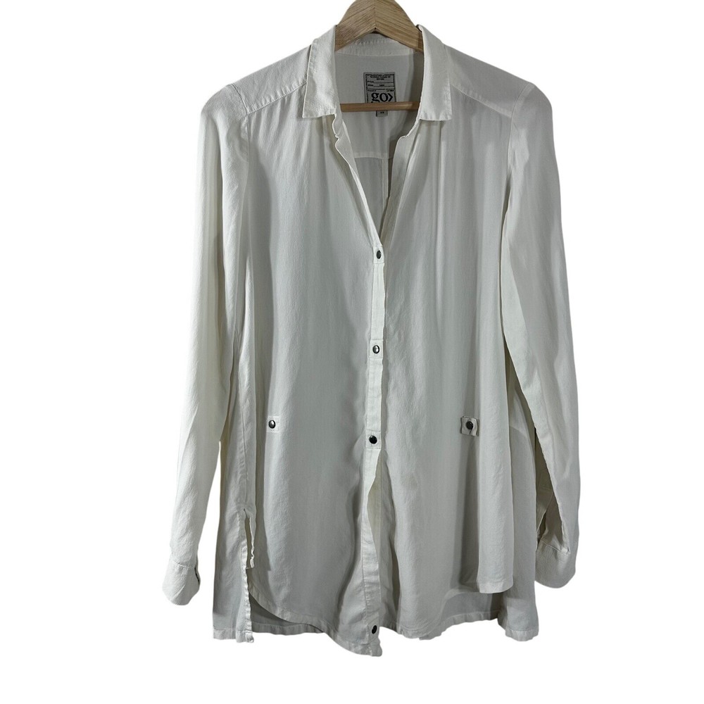 Go by GoSilk Womens XS Washable Silk Button Down Shirt Ivory Snap Front Blouse