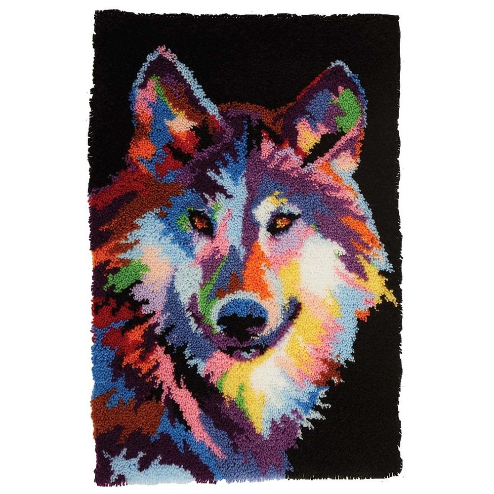 Abstract Wolf Latch Hook Rug Kit DIY Craft Project-image