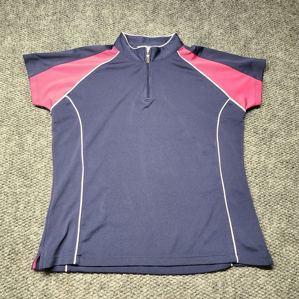 Women's Callaway 1/4 Zip Short Sleeve Golf Polo Shirt Color Block Blue & Pink XL