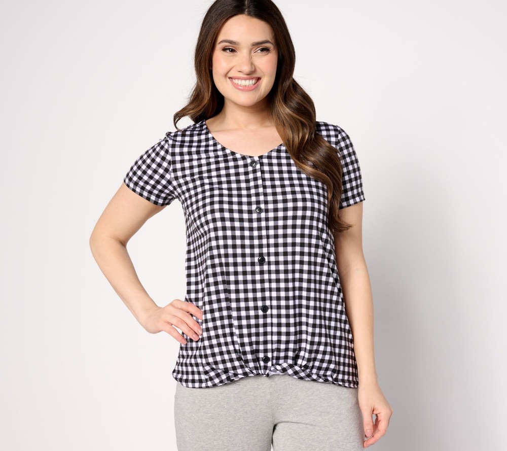 Cuddl Duds Women's Top Sz XL Flexwear Short Sleeve with Twist Black A630217