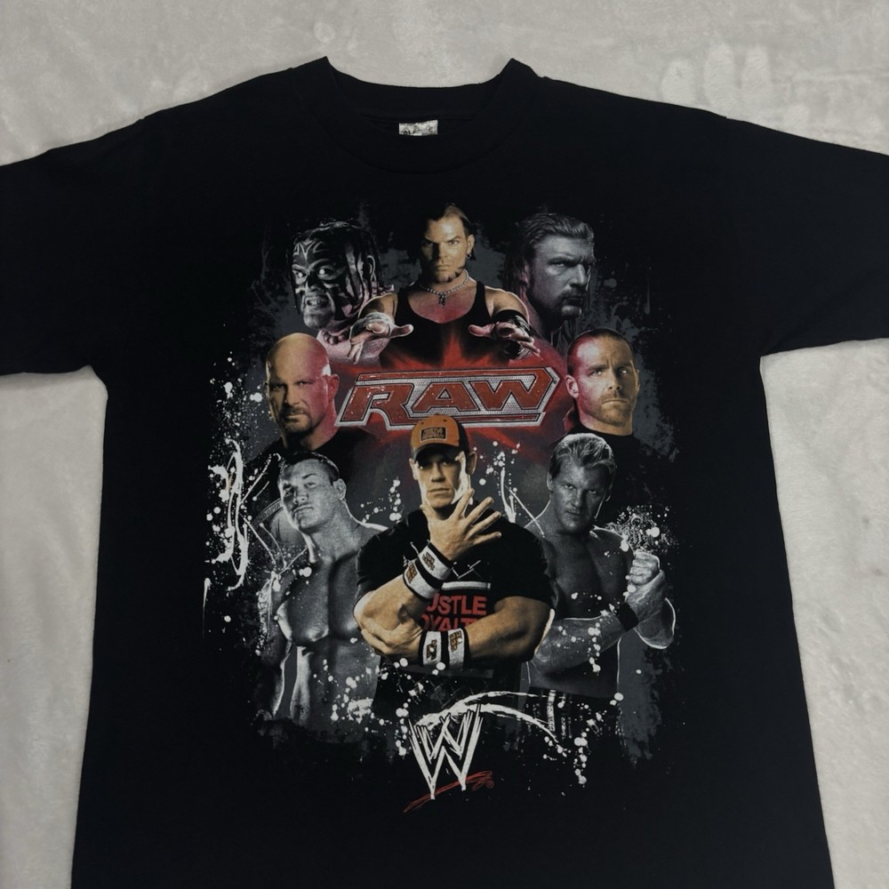 Vintage 2000s WWE RAW Wrestling T Shirt Stone Cold Cena Hardy Orton Youth Large