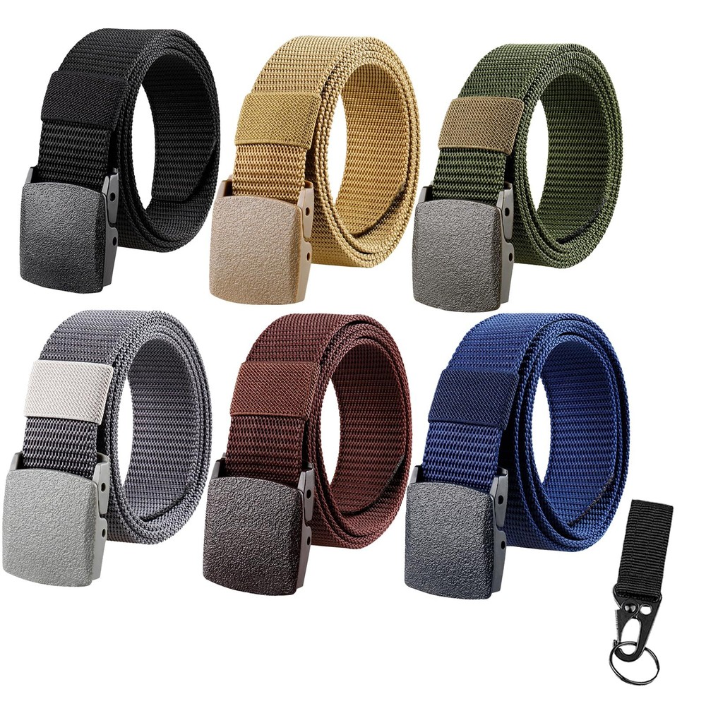 6 Pack Nylon Belts for Men Women Tactical Work Plastic Buckle Metal Free Casu...