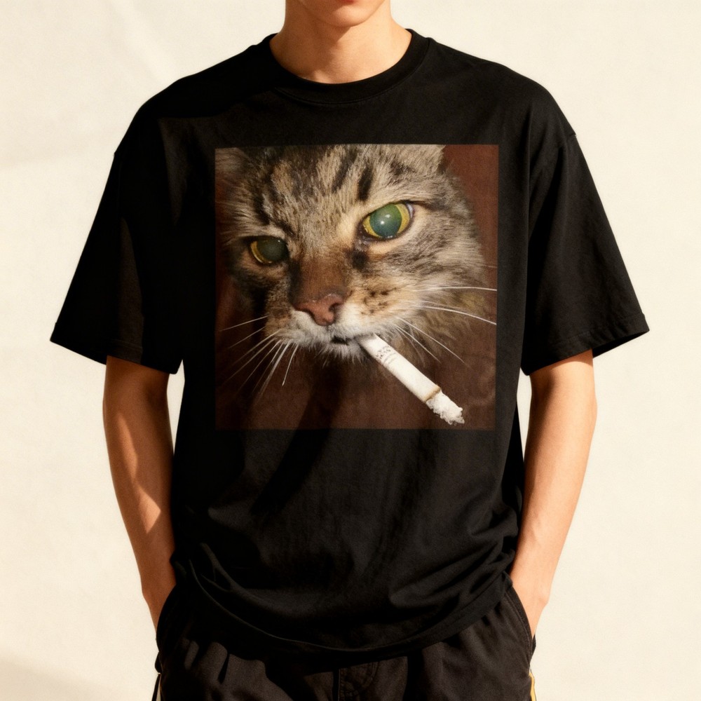 Cat Meme Cat Smoking Cigarette T-Shirt