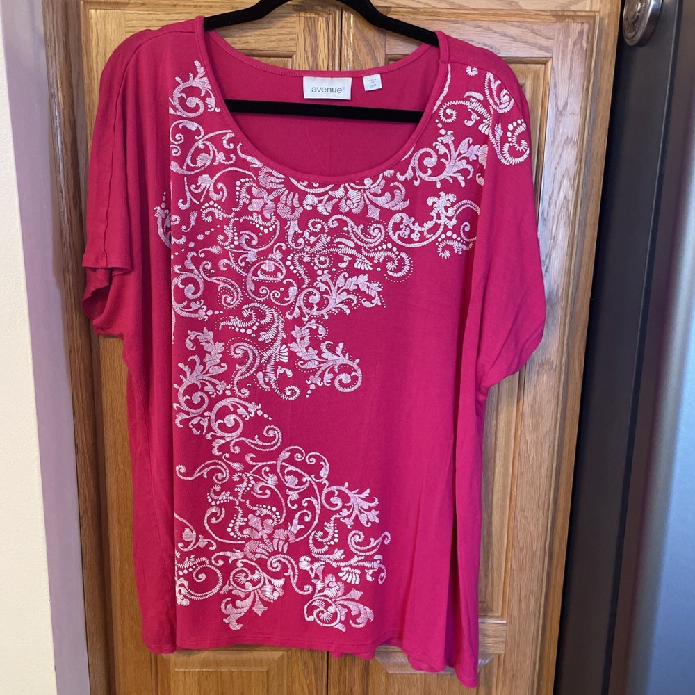 Avenue Plus Size Top Womens 22/24 Pink Tunic Top Blouse Short Sleeve
