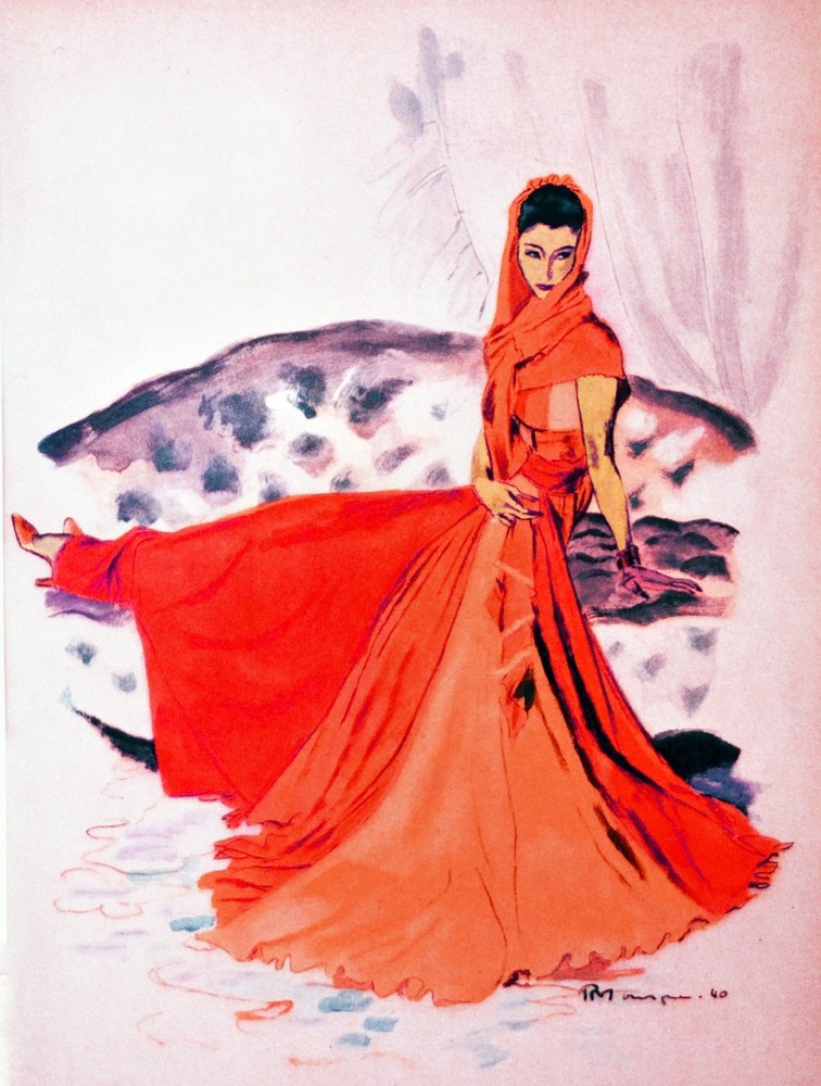 Poster print.Interior design Art.Retro fashion.Red dress model.6335