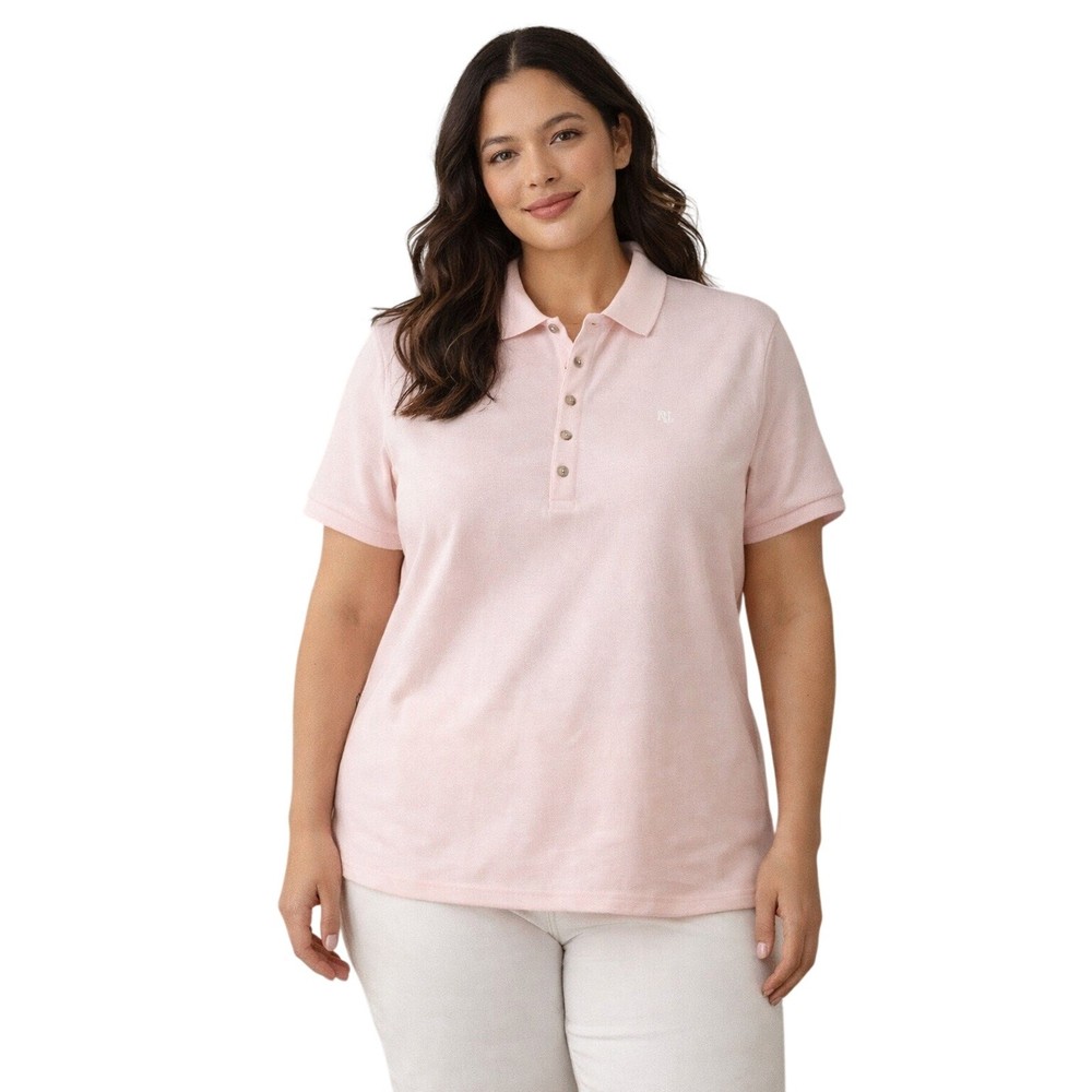 Lauren Ralph Lauren Pique Polo Shirt Women’s 2X Pink Cotton Stretch Classic