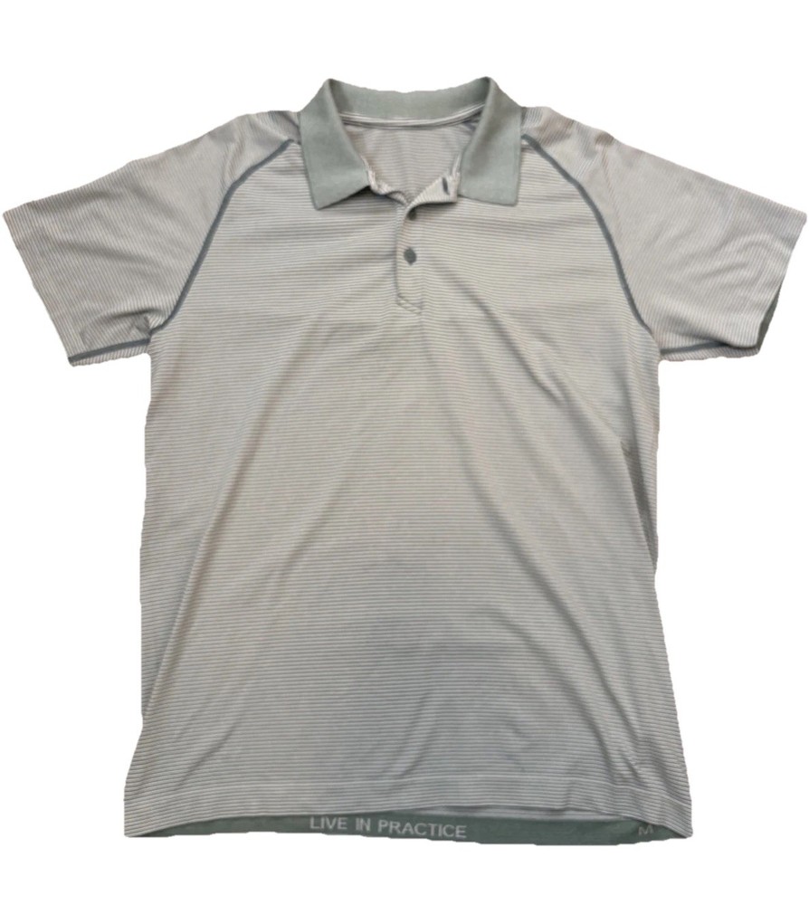 Lululemon Metal Vent Tech Active Polo Shirt Mens Medium Green Striped