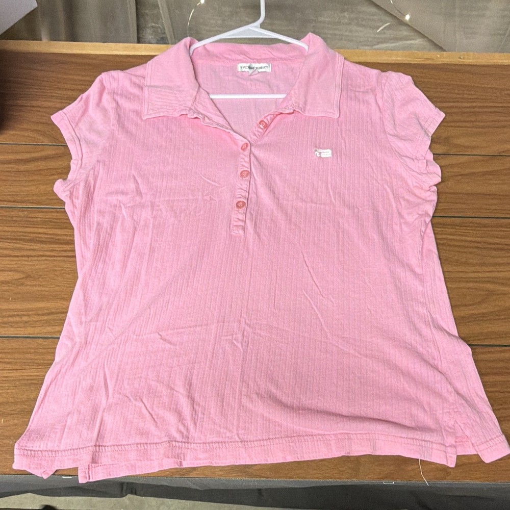 Rösssler Women’s XL Pink Solid Collared Short Sleeve Knit Polo Button Logo